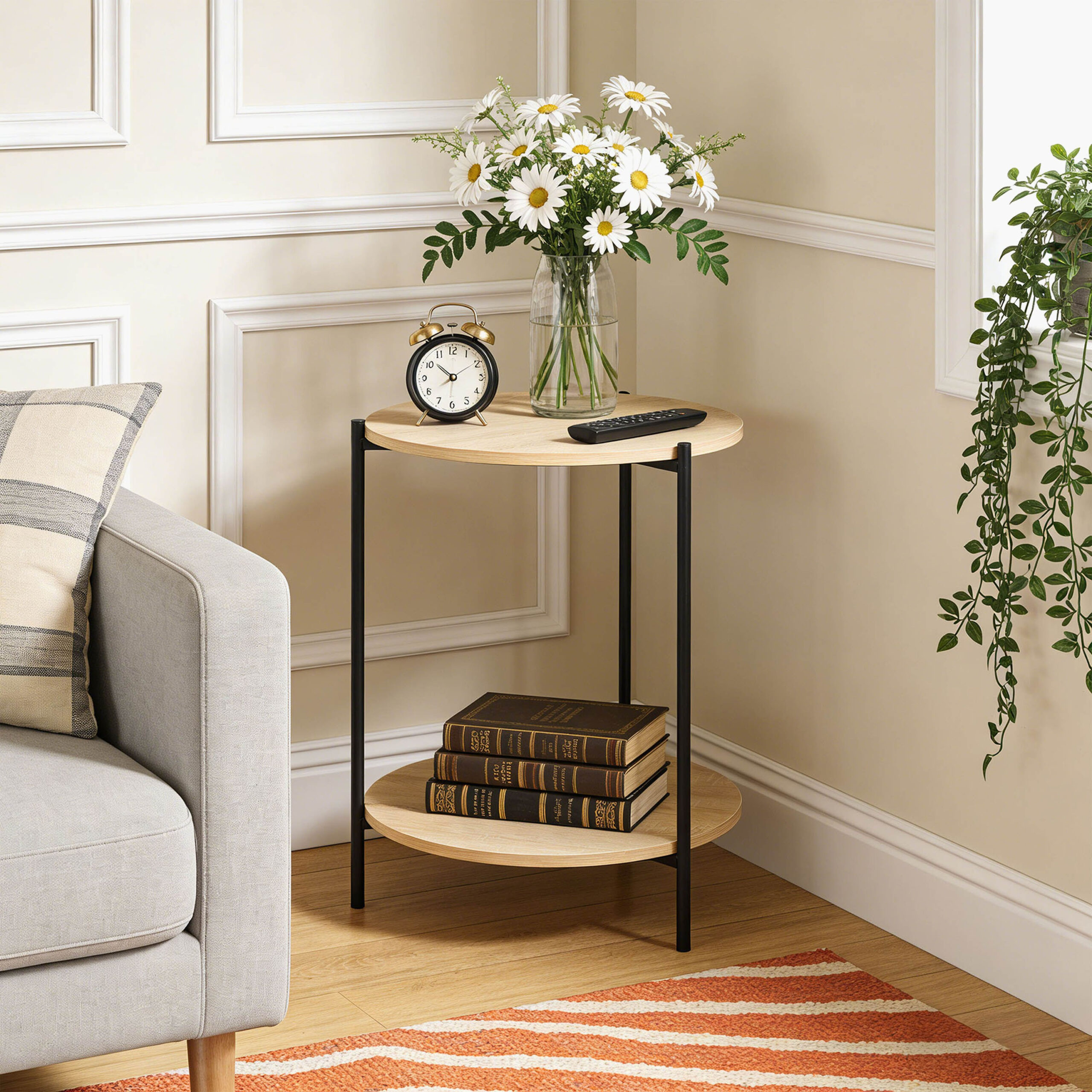 Movo Lola Round End Table with Shelf