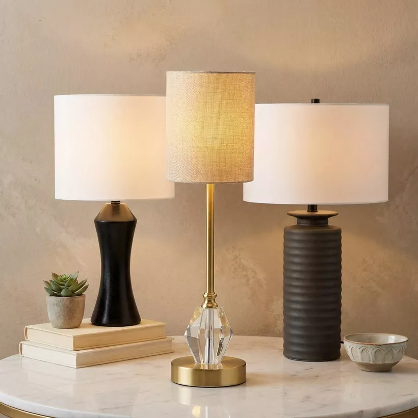 Pearson Marble Table Lamp with Linen Shade - 17.7x36 cm - Image 2