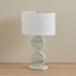 Pearson Marble Table Lamp with Metal Accent and Linen Shade - 43x68.5 cm