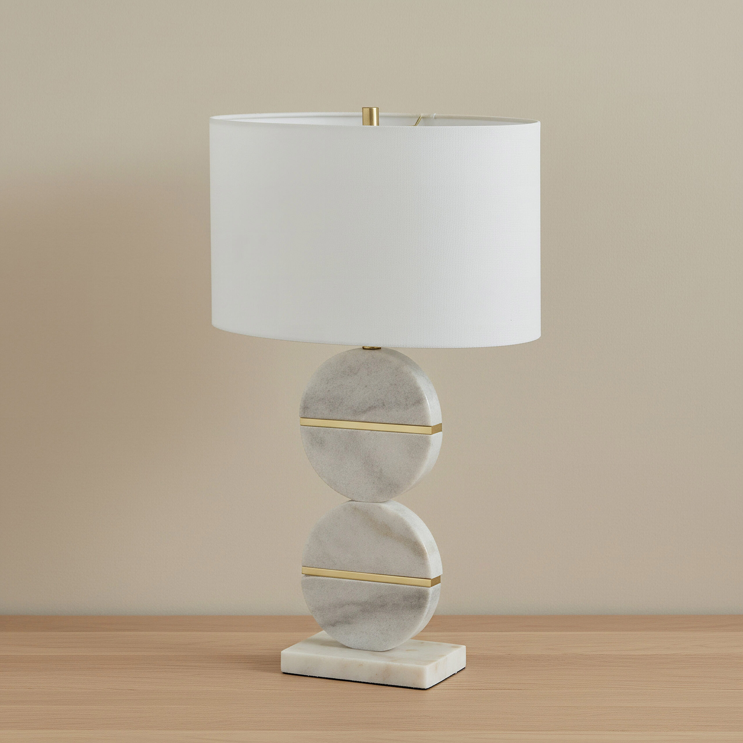 Pearson Marble Table Lamp with Metal Accent and Linen Shade - 43x68.5 cm