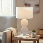 Pearson Marble Table Lamp with Metal Accent and Linen Shade - 43x68.5 cm