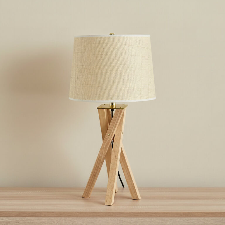 Pearson Solid Wood Tripod Lamp with Linen Shade - 30x68.5 cm
