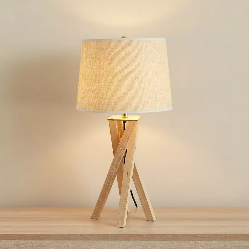 Pearson Solid Wood Tripod Lamp with Linen Shade - 30x68.5 cm - Image 3