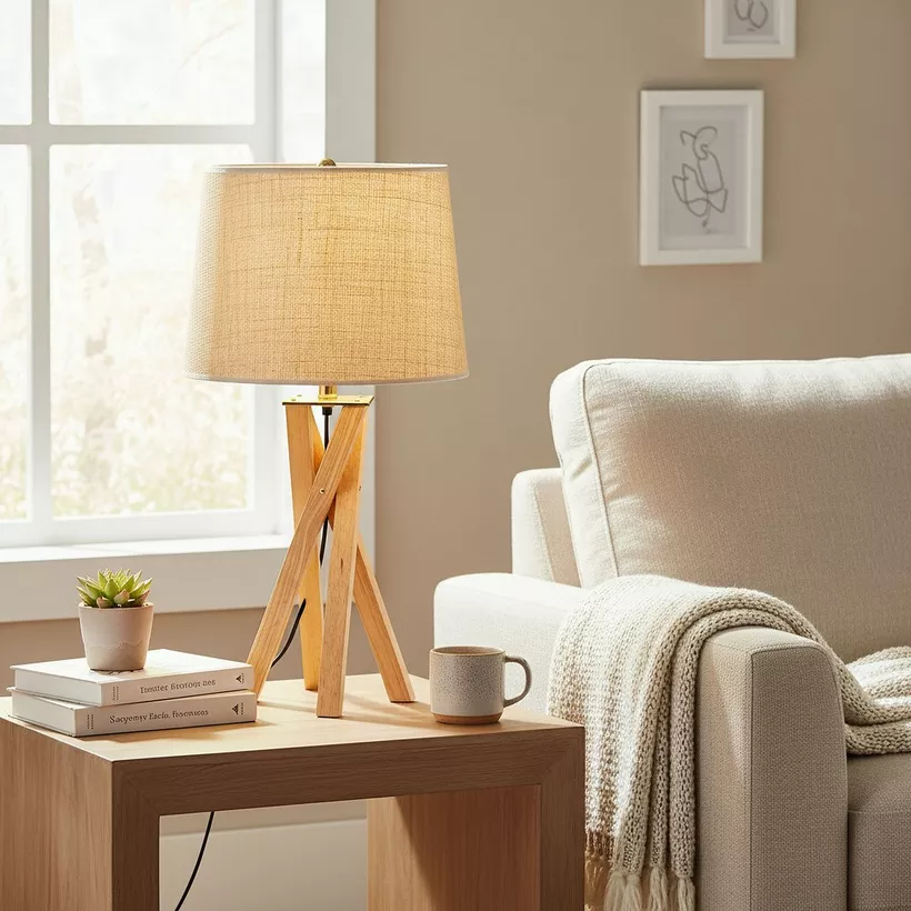 Pearson Solid Wood Tripod Lamp with Linen Shade - 30x68.5 cm - Image 6