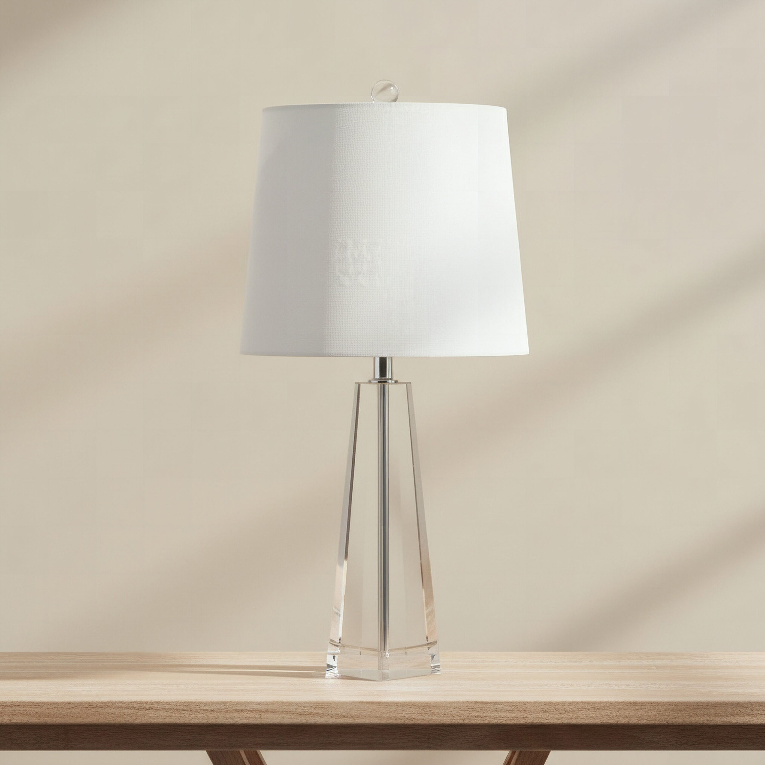 Pearson Crystal Table Lamp with Linen Shade - 25x63.5 cm