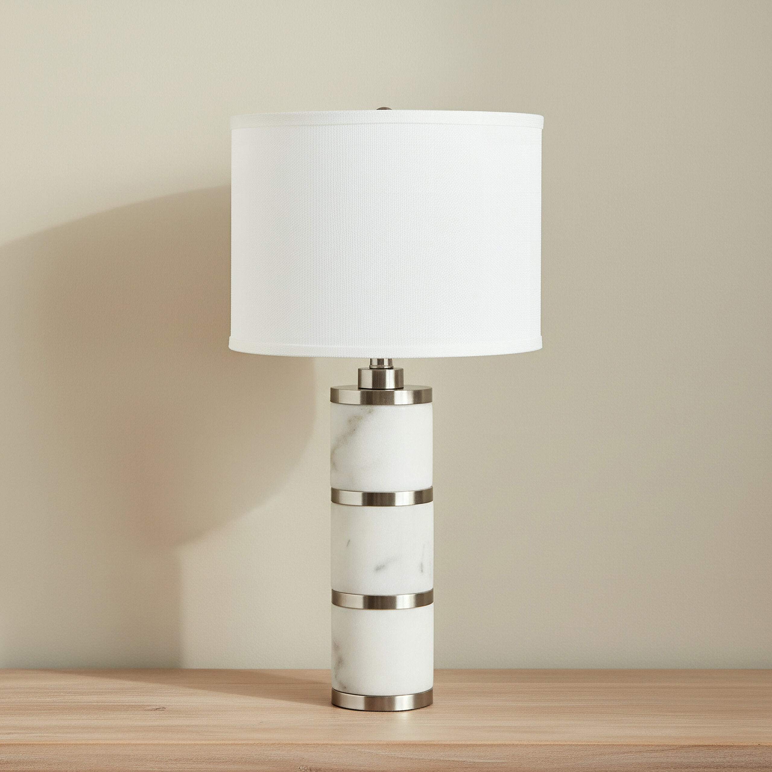 Pearson Marble and Metal Table Lamp with Linen Shade - 35x62 cm