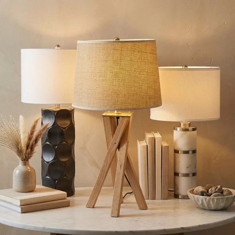 Pearson Marble and Metal Table Lamp with Linen Shade - 35x62 cm - Image 2