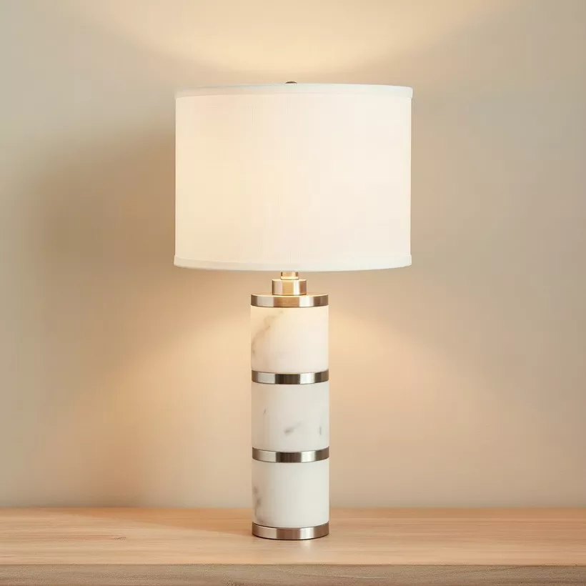Pearson Marble and Metal Table Lamp with Linen Shade - 35x62 cm - Image 3