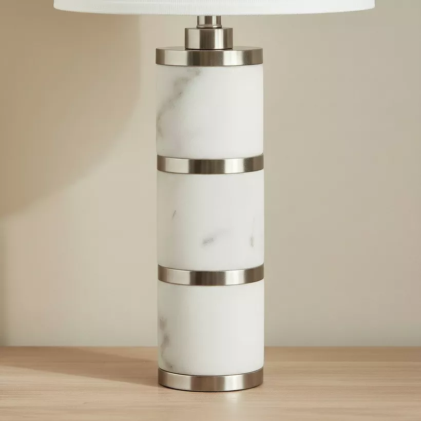Pearson Marble and Metal Table Lamp with Linen Shade - 35x62 cm - Image 5