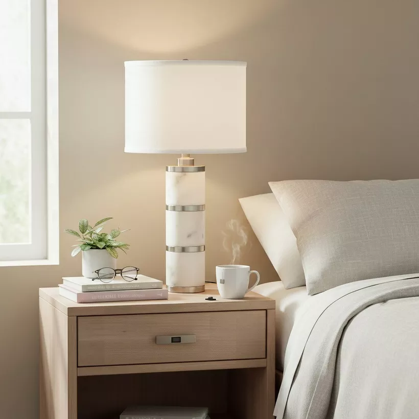 Pearson Marble and Metal Table Lamp with Linen Shade - 35x62 cm - Image 6