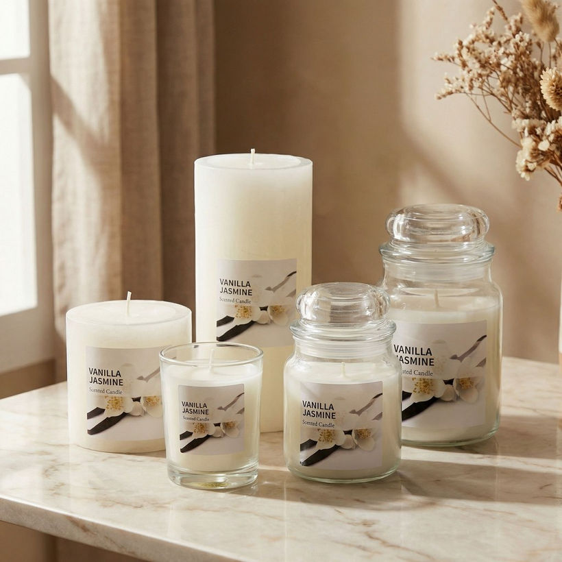 Qara 50 gm Vanilla Jasmine Scented Glass Candle - 5.1x6.2 cm - Image 2