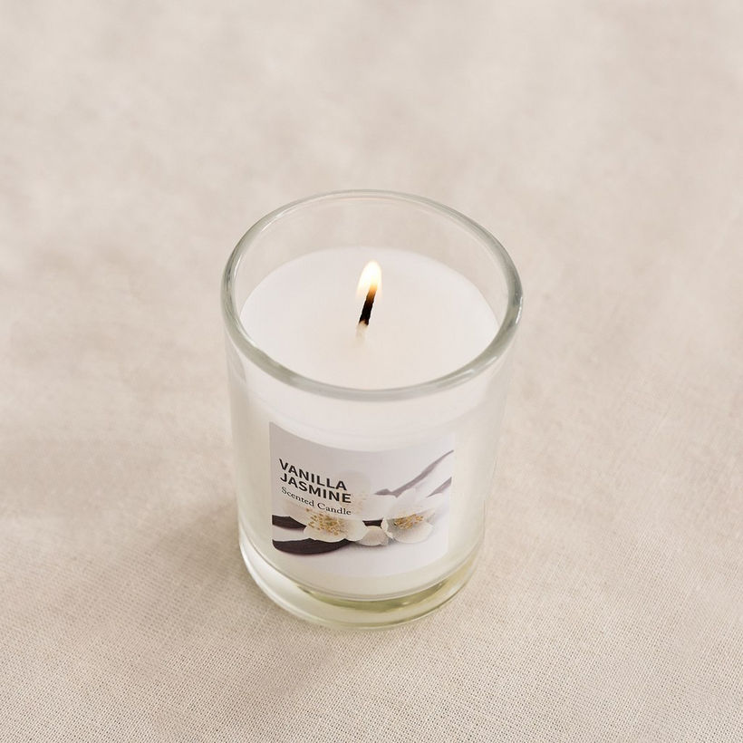 Qara 50 gm Vanilla Jasmine Scented Glass Candle - 5.1x6.2 cm - Image 3