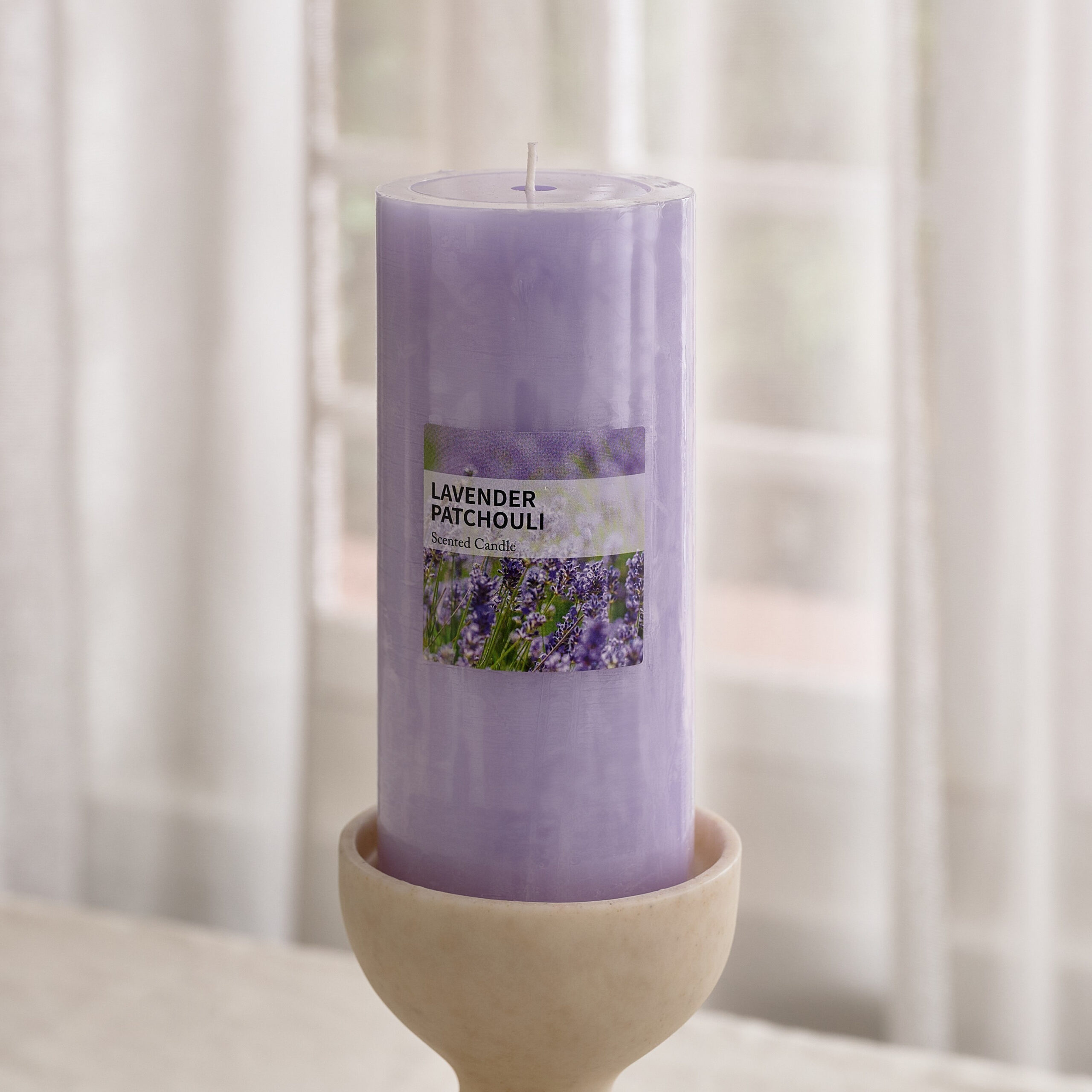 Qara Lavender Patchouli Pillar Candle - 6.8x15 cm