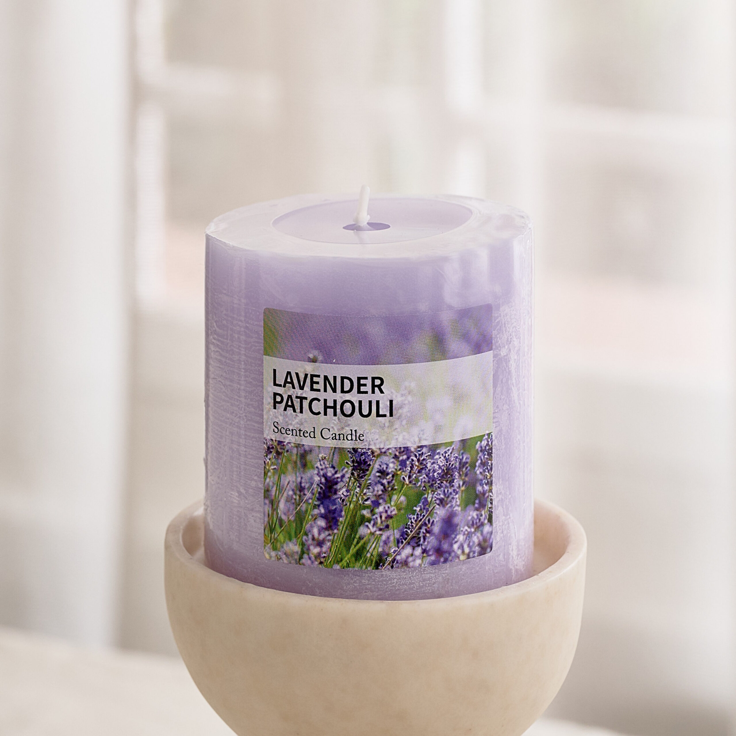 Qara Lavender Patchouli Pillar Candle - 6.8x7 cm