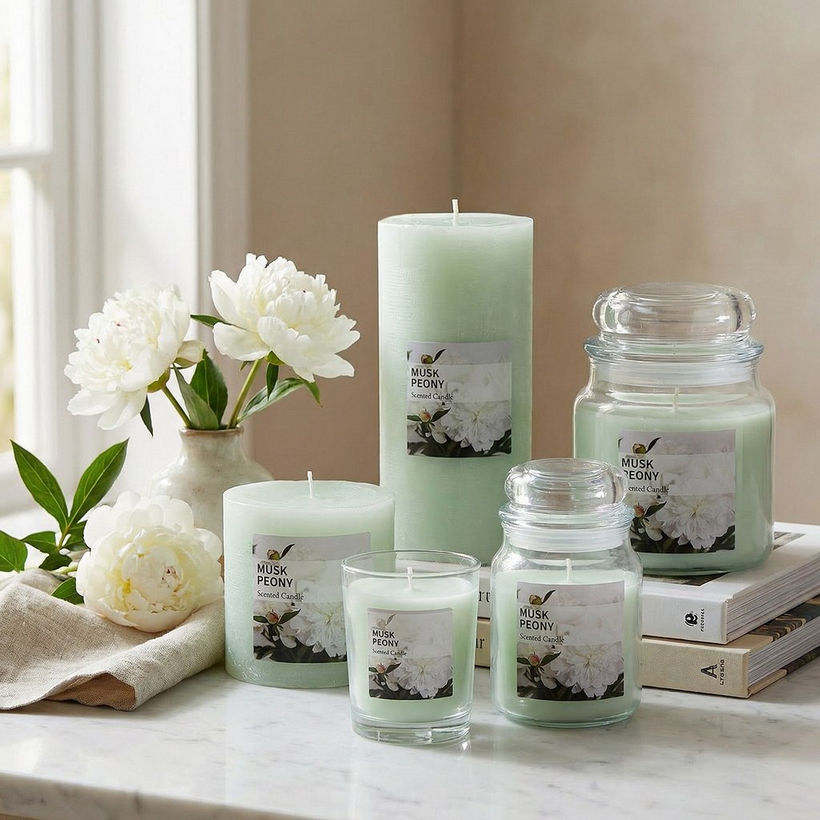 Qara Musk Peony Pillar Candle - 6.8x7 cm - Image 2
