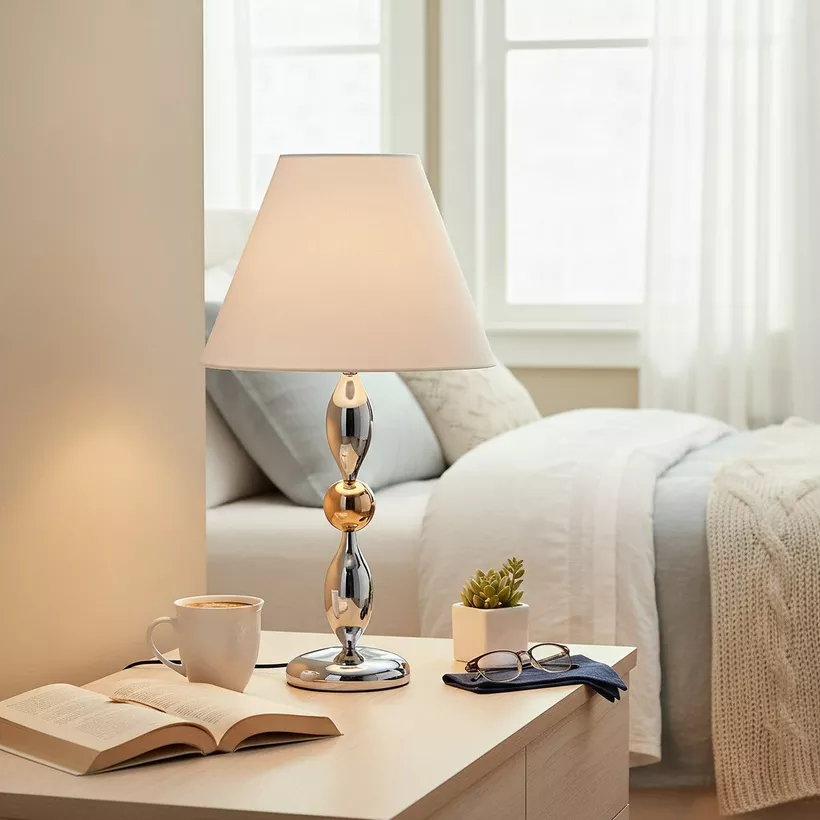 Solliet Metal Table Lamp with Linen Shade - 33x59 cm - Image 2