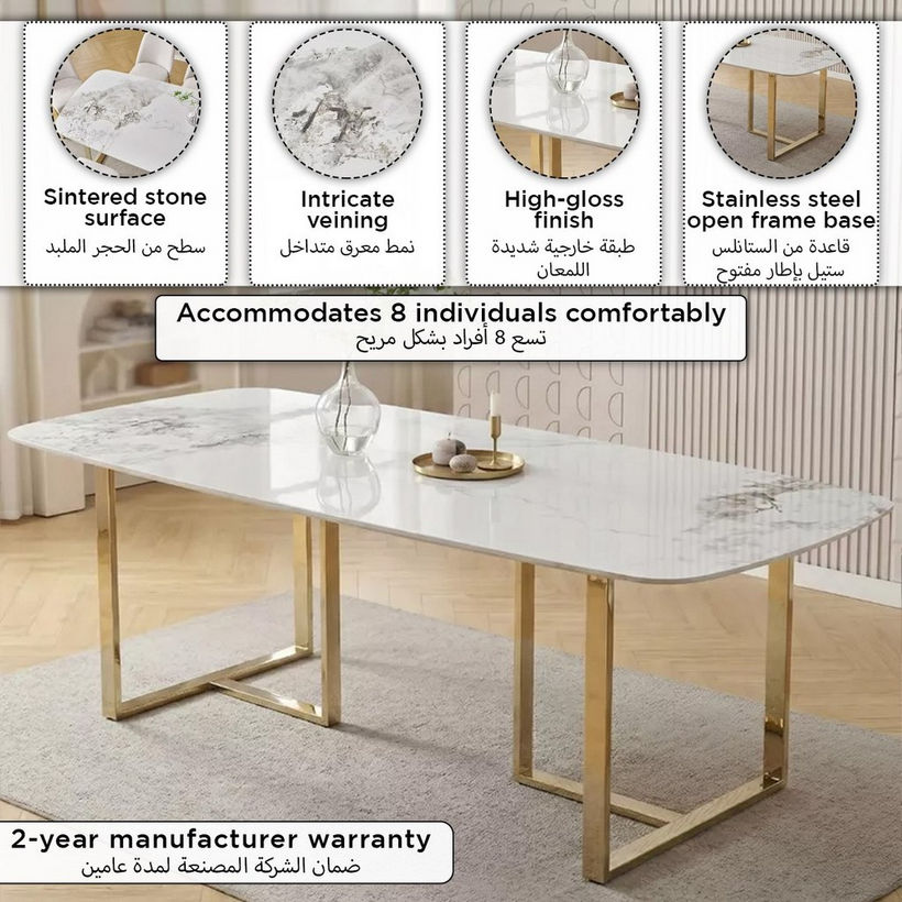 Pearl 8-Seater Sintered Stone Top Dining Table - Image 2
