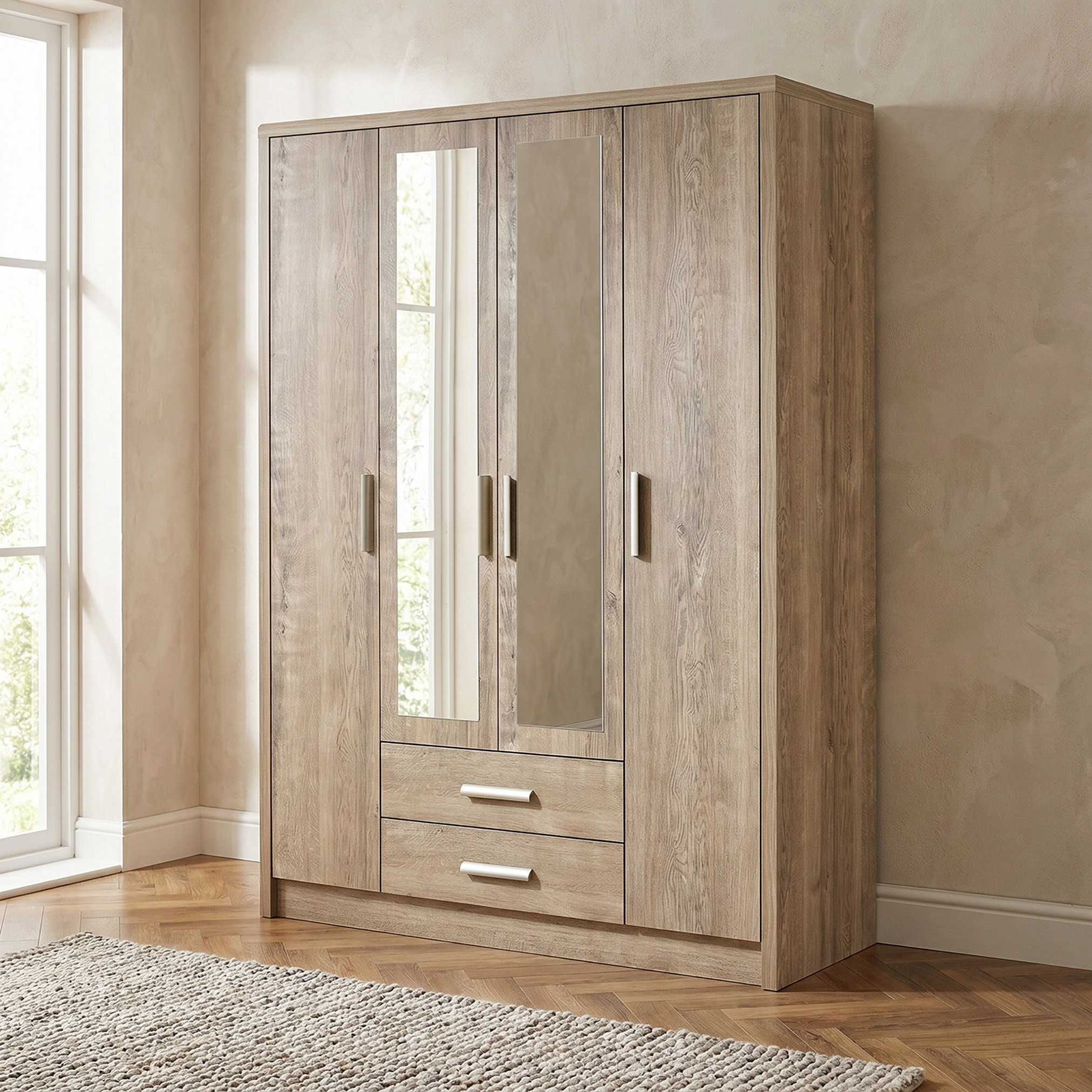 Curvy NXT 4-Door Wardrobe with 2 Mirrors and 2 Drawers