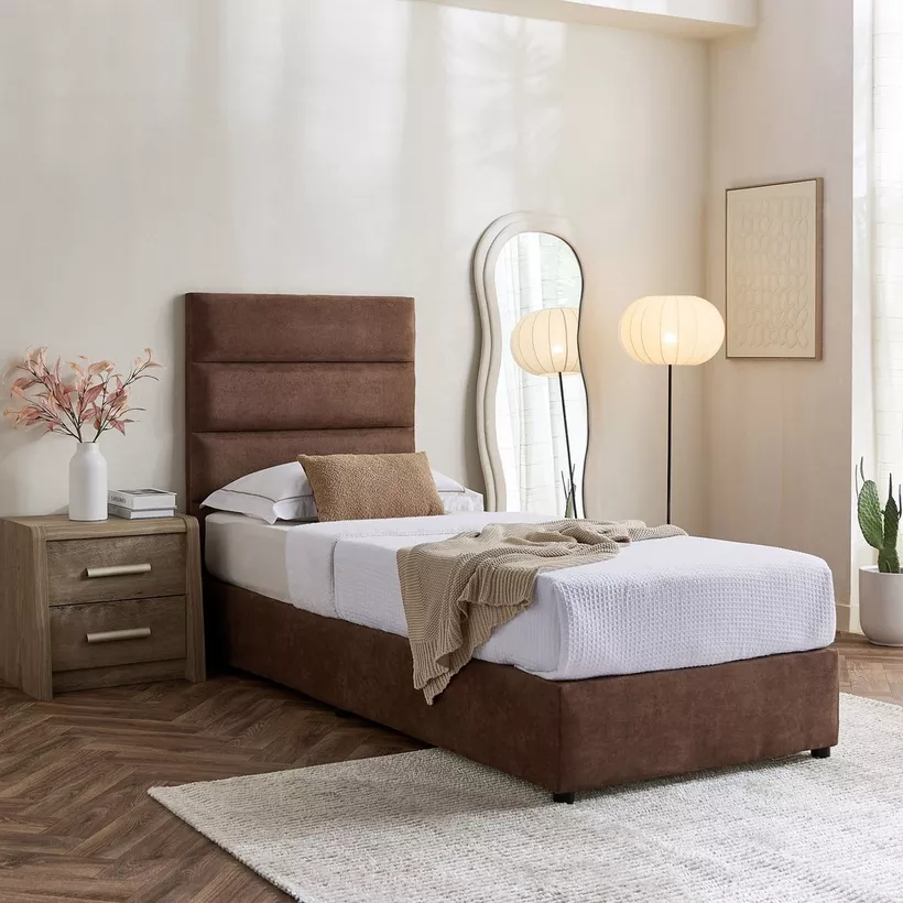 Curvy Linear Upholstered Single Bed - 90x200 cm - Image 9