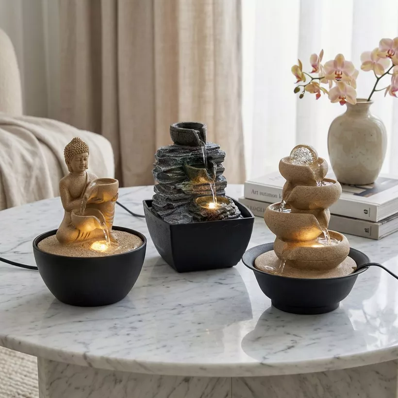 Belen Modern Fountain with Rolling Ball and LED Light - 21x21x26 cm - Image 2