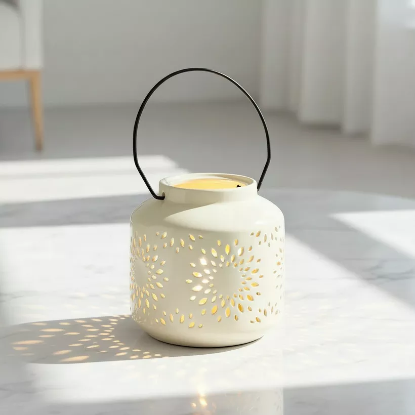 Opaline Mikasa Decorative Ceramic Lantern with Metal Handle - 12.8x12.8x13 cm - Image 3