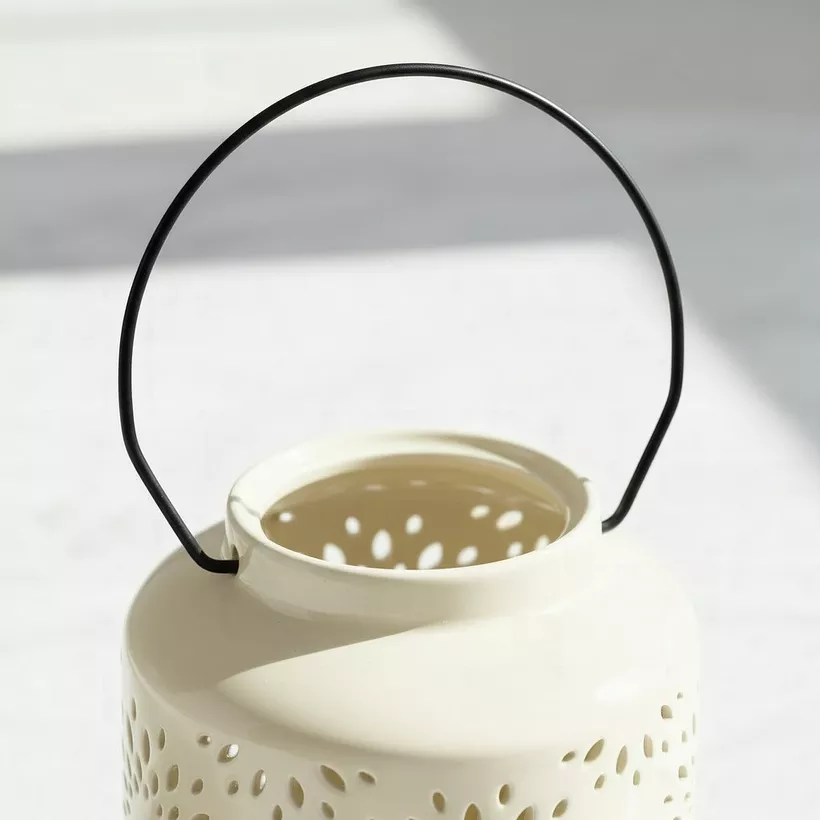 Opaline Mikasa Decorative Ceramic Lantern with Metal Handle - 12.8x12.8x13 cm - Image 4