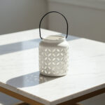 Opaline Mikasa Decorative Ceramic Lantern with Metal Handle - 10.8x10.8x12.8 cm