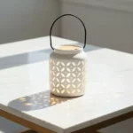 Opaline Mikasa Decorative Ceramic Lantern with Metal Handle - 10.8x10.8x12.8 cm