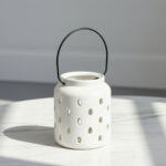 Opaline Mikasa Decorative Ceramic Lantern with Metal Handle - 11x11x13 cm