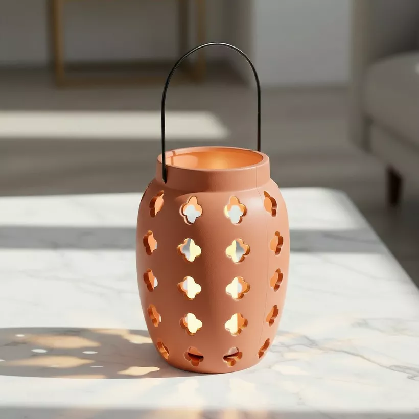 Opaline Mikasa Decorative Ceramic Lantern with Metal Handle - 17x17x23 cm - Image 3