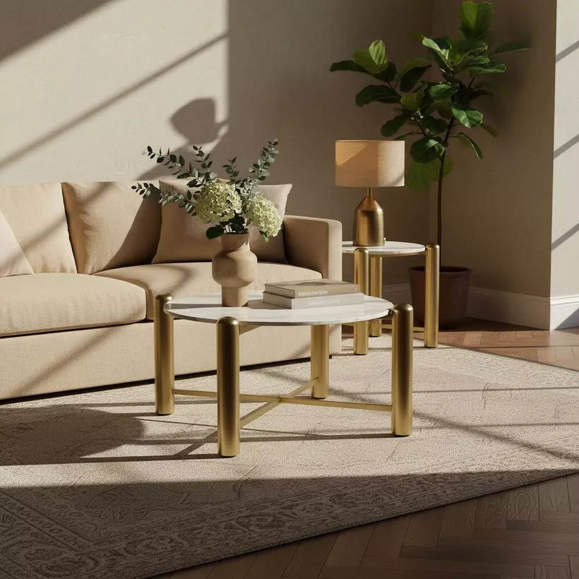 Vendra Treesa Geniune Marble Top Coffee Table - Image 5