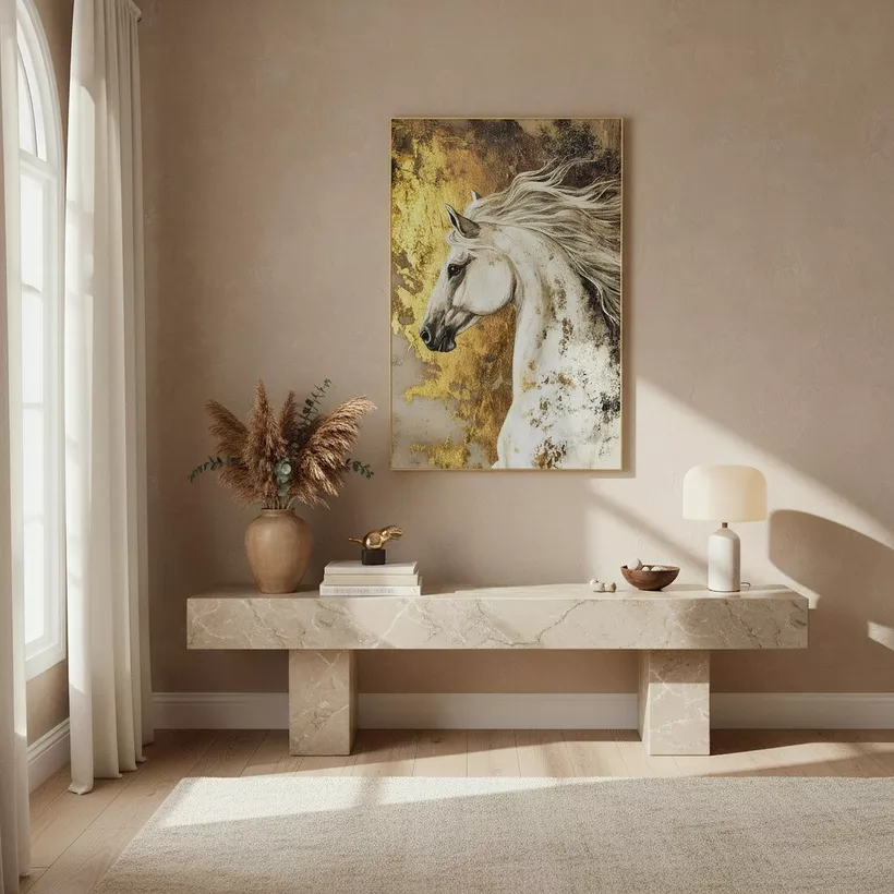 Cyprus Elara White Horse Glossy Framed Picture - 60x90x2.5 cm - Image 4