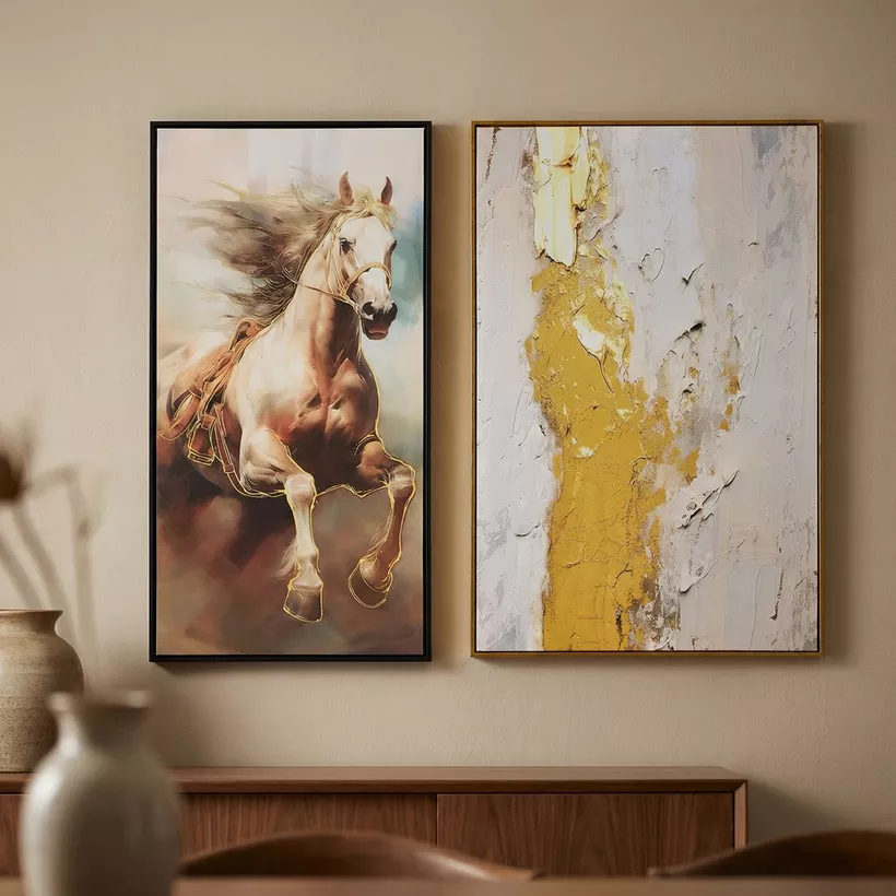 Cyprus Elara Running Horse Framed Canvas with 3D Effect Gold Foil - 40x80x2.8 cm - Image 2