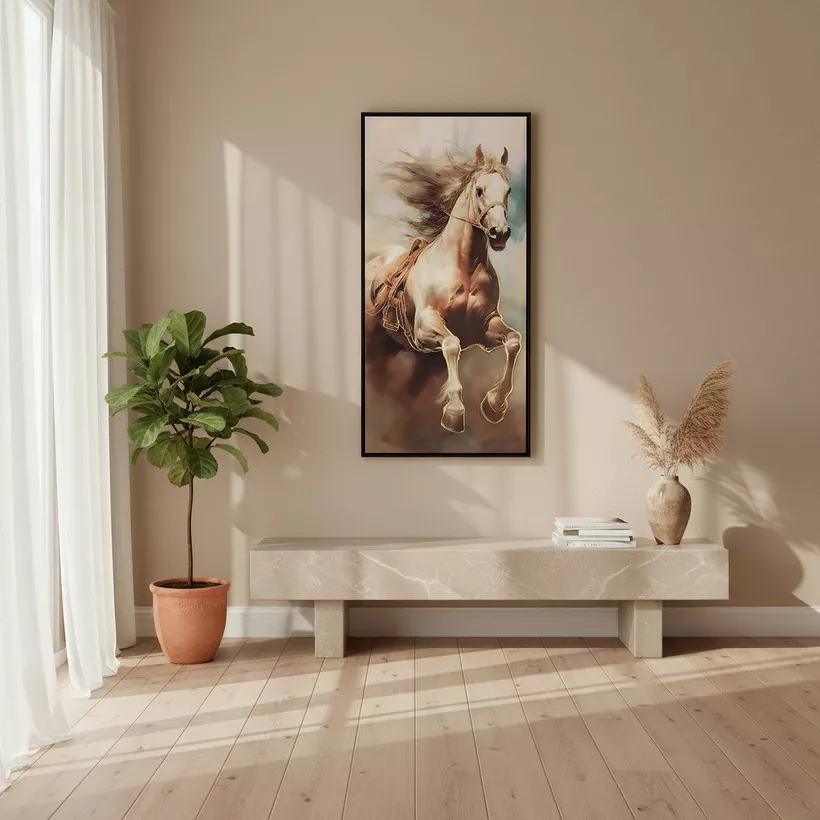 Cyprus Elara Running Horse Framed Canvas with 3D Effect Gold Foil - 40x80x2.8 cm - Image 4