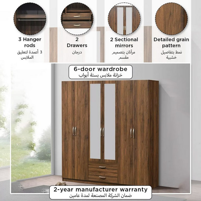 Kulltorp Plus 6-Door Wardrobe with 2 Drawers and Mirrors - Image 2
