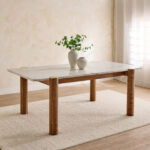 Cavon Caretto 6-Seater Genuine Marble Top XL Dining Table with Solid Wood Base