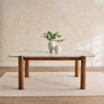 Cavon Caretto 6-Seater Genuine Marble Top XL Dining Table with Solid Wood Base