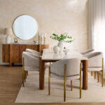 Cavon Caretto 6-Seater Genuine Marble Top XL Dining Table with Solid Wood Base