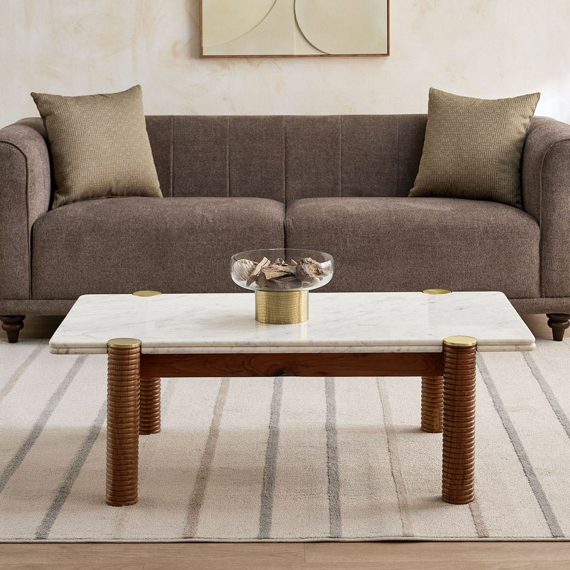 Cavon Caretto Genuine Marble Top Coffee Table with Solid Wood Base - Image 3