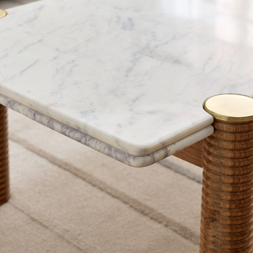 Cavon Caretto Genuine Marble Top Coffee Table with Solid Wood Base - Image 4