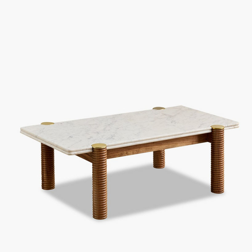 Cavon Caretto Genuine Marble Top Coffee Table with Solid Wood Base - Image 8