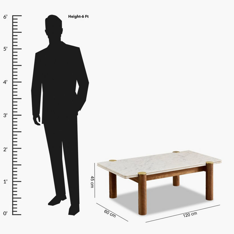 Cavon Caretto Genuine Marble Top Coffee Table with Solid Wood Base - Image 9