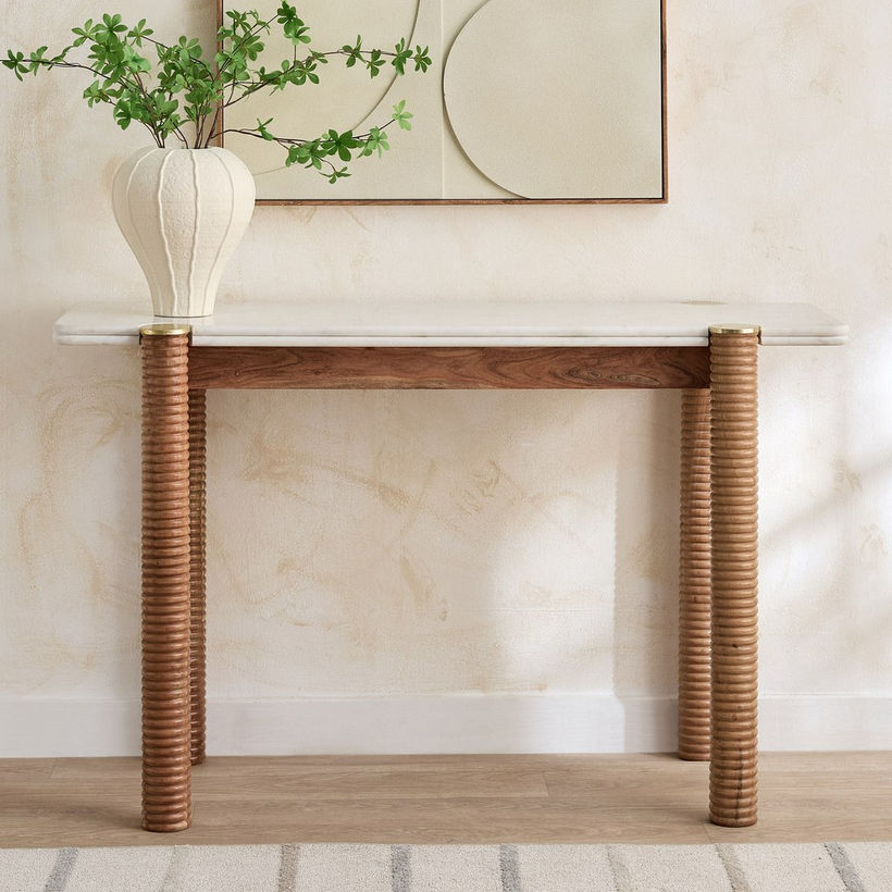 Cavon Caretto Genuine Marble Top Console Table with Solid Wood Base - Image 3