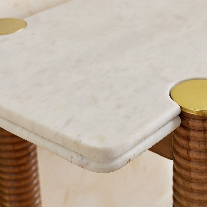 Cavon Caretto Genuine Marble Top Console Table with Solid Wood Base - Image 4
