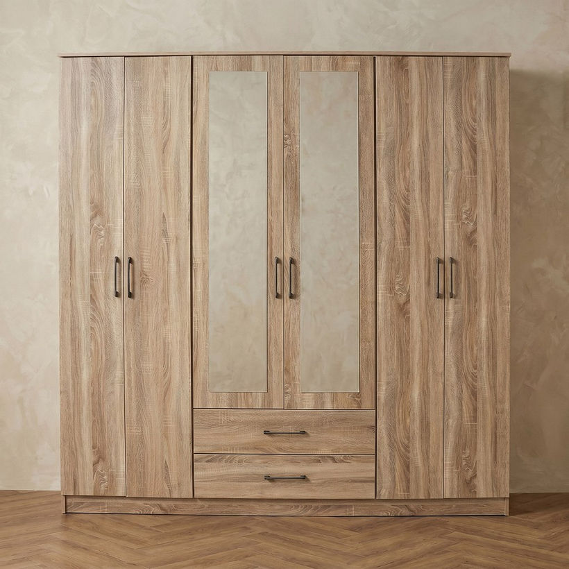Movo Oasis Clover 6-Door Wardrobe with 2 Drawers and Mirrors - Image 3