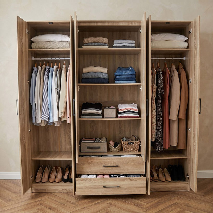 Movo Oasis Clover 6-Door Wardrobe with 2 Drawers and Mirrors - Image 4
