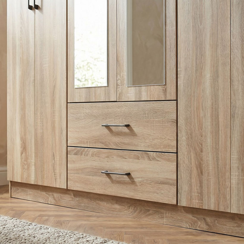 Movo Oasis Clover 6-Door Wardrobe with 2 Drawers and Mirrors - Image 6
