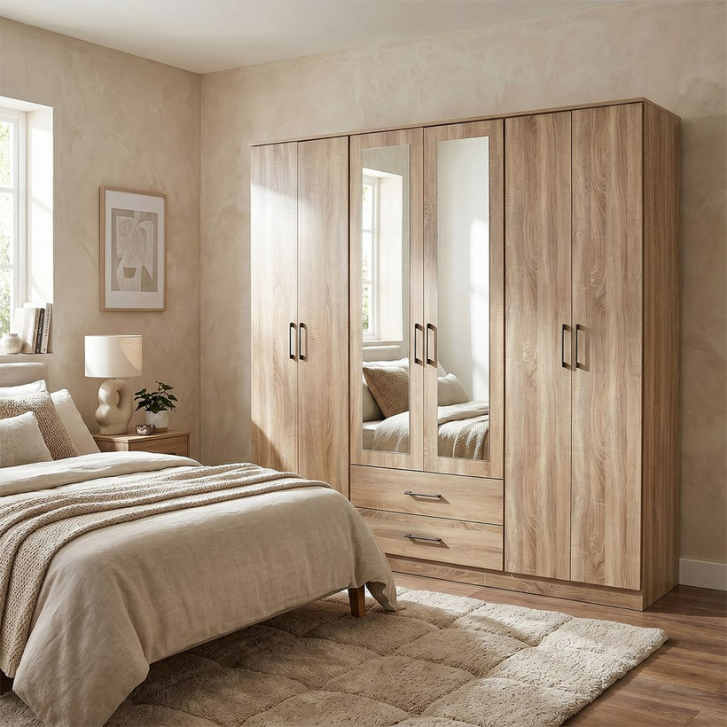 Movo Oasis Clover 6-Door Wardrobe with 2 Drawers and Mirrors - Image 8