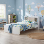 Ivory Twin Bed with Sliding Storage Headboard - 120x200 cm