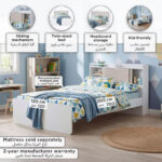 Ivory Twin Bed with Sliding Storage Headboard - 120x200 cm
